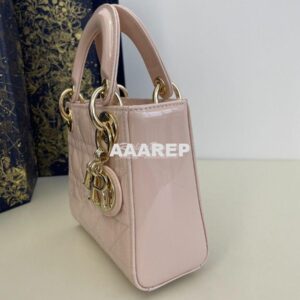 Replica Dior Quilted Powder Pink Patent Leather Mini Lady Dior Bag 2