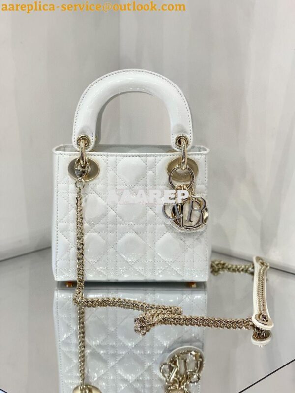 Replica Dior Quilted White Patent Leather Mini Lady Dior Bag