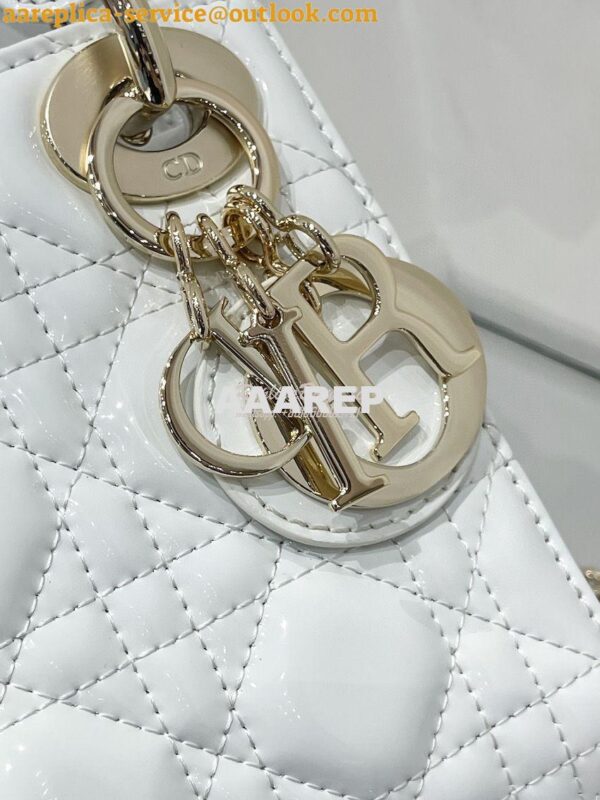 Replica Dior Quilted White Patent Leather Mini Lady Dior Bag 3