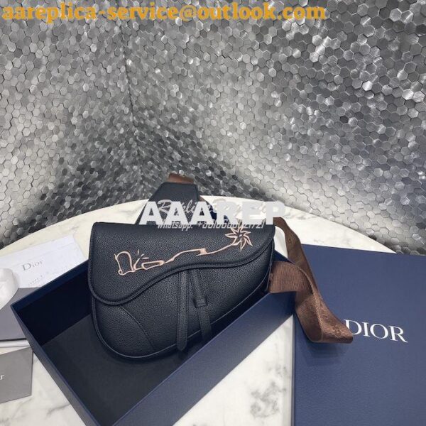 Replica Dior Saddle Bag Black Grained Calfskin with 'Christian Dior 19