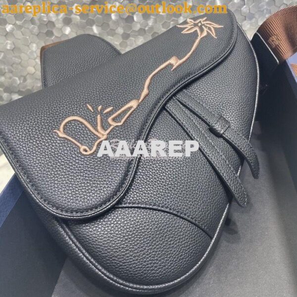 Replica Dior Saddle Bag Black Grained Calfskin with 'Christian Dior 19 2