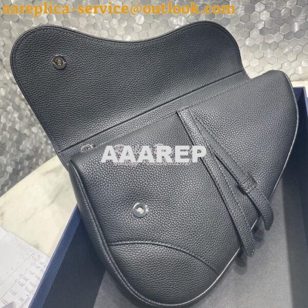 Replica Dior Saddle Bag Black Grained Calfskin with 'Christian Dior 19 4