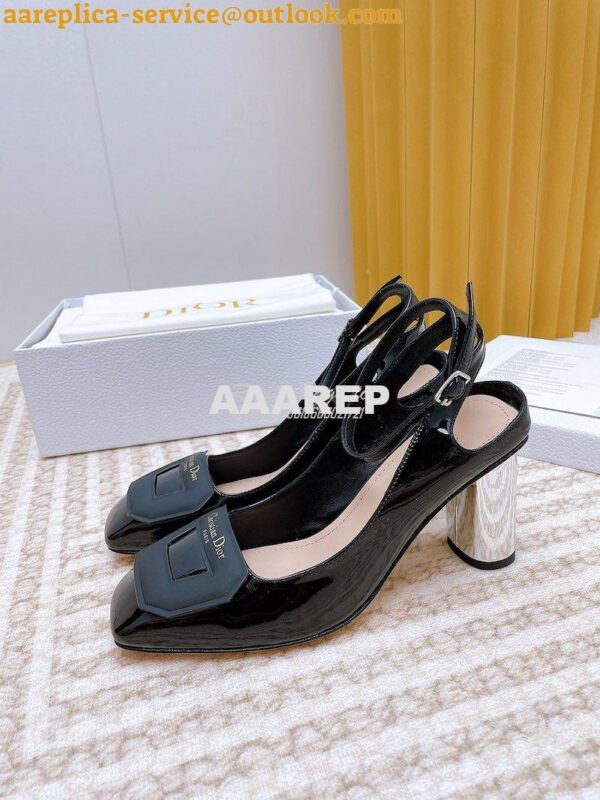 Replica Dior Day Slingback Pump Patent Calfskin KDB828 Black 12