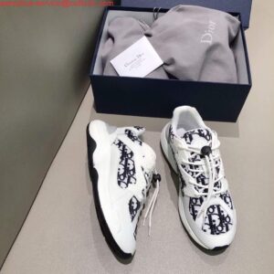 Replica Dior Men's Women‘s D-CONNECT Sneaker Dior Printed Technical Fabric KCK302 Navy Blue and White