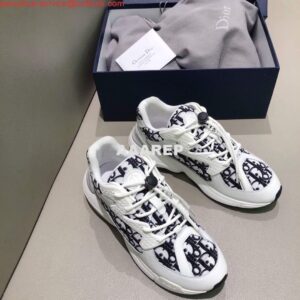 Replica Dior Men's Women‘s D-CONNECT Sneaker Dior Printed Technical Fabric KCK302 Navy Blue and White 2