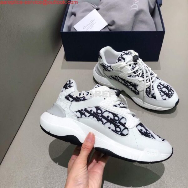 Replica Dior Men's Women‘s D-CONNECT Sneaker Dior Printed Technical Fabric KCK302 Navy Blue and White 5