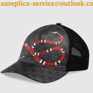 Replica Gucci Black/grey GG Supreme canvas with Kingsnake print baseball hat