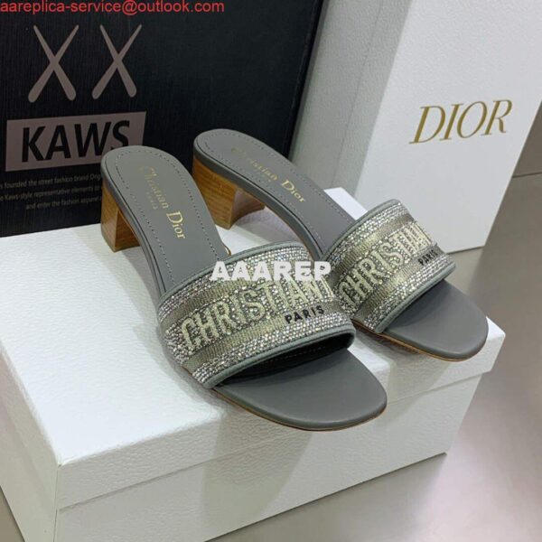 Replica Dior Women's Shoes Dway Heeled Slide Metallic Thread Strass KCQ244LCS Gray 3