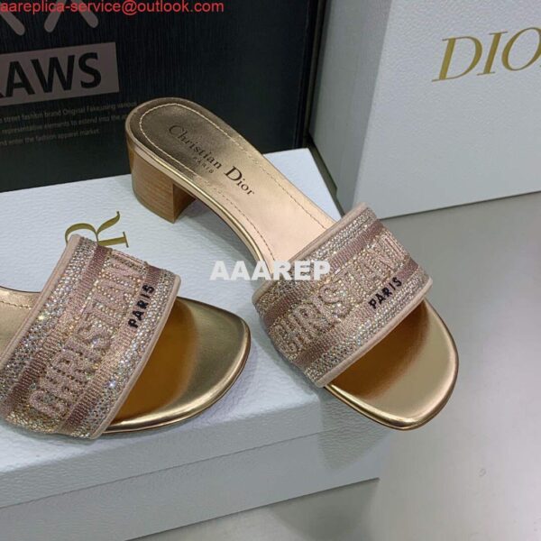 Replica Dior Women's Shoes Dway Heeled Slide Metallic Thread Strass KCQ244LCS naked powder 5