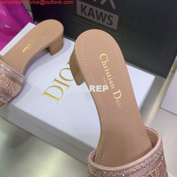 Replica Dior Women's Shoes Dway Heeled Slide Metallic Thread Strass KCQ244LCS Pink 8