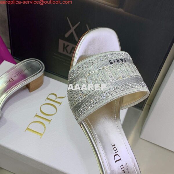 Replica Dior Women's Shoes Dway Heeled Slide Metallic Thread Strass KCQ244LCS Silver 9