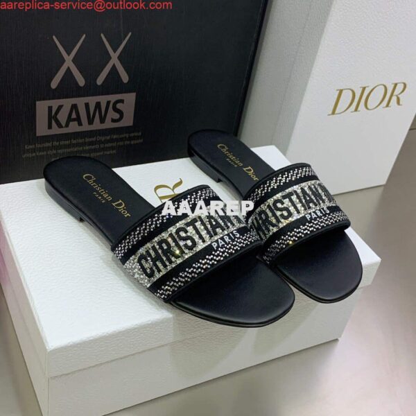 Replica Dior Women's Shoes Dway Slide Diamond Embroidered KCQ166ERC Black 4