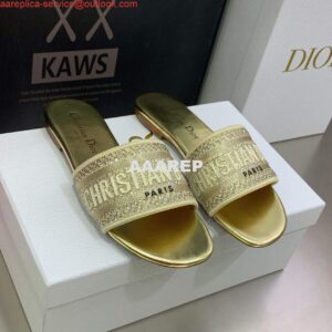 Replica Dior Women's Shoes Dway Slide Diamond Embroidered KCQ166ERC Gold 2