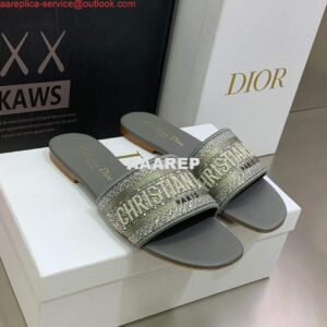 Replica Dior Women's Shoes Dway Slide Diamond Embroidered KCQ166ERC Gray