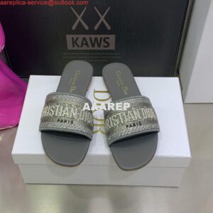 Replica Dior Women's Shoes Dway Slide Diamond Embroidered KCQ166ERC Gray 2