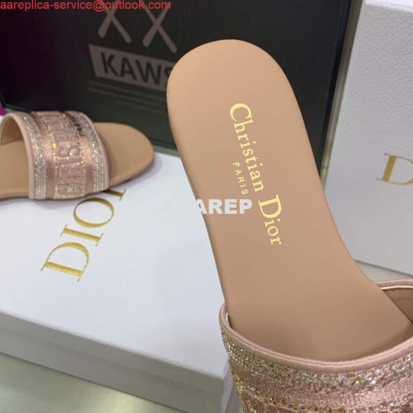 Replica Dior Women's Shoes Dway Slide Diamond Embroidered KCQ166ERC Light Pink 7