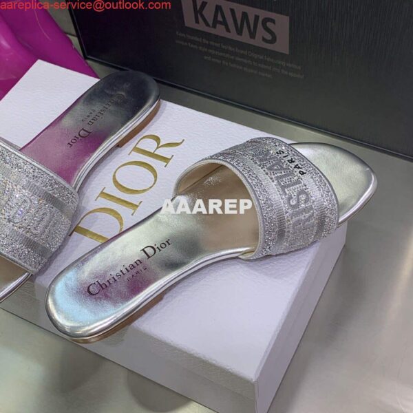 Replica Dior Women's Shoes Dway Slide Diamond Embroidered KCQ166ERC Silver 5