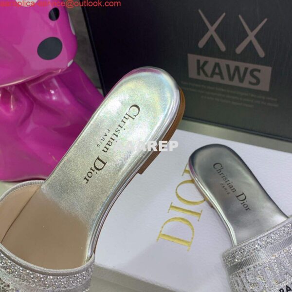 Replica Dior Women's Shoes Dway Slide Diamond Embroidered KCQ166ERC Silver 8