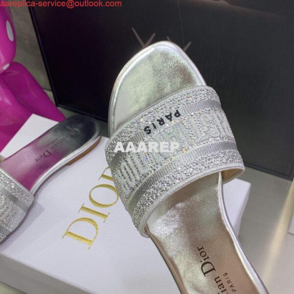 Replica Dior Women's Shoes Dway Slide Diamond Embroidered KCQ166ERC Silver 9