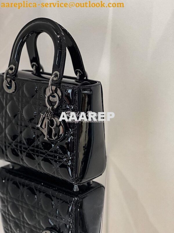 Replica Dior Small Lady Dior Bag All Black Ultraglossy Patent Cannage 4