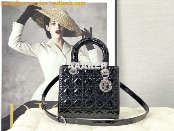 Replica Dior Small Lady Dior Bag Cannage Patent Calfskin M0531 Black w