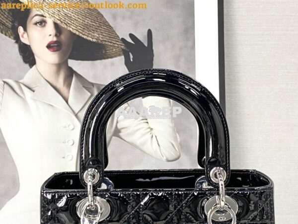 Replica Dior Small Lady Dior Bag Cannage Patent Calfskin M0531 Black w 4