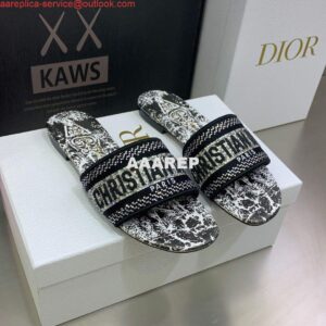 Replica Dior Women's Shoes Diamond Embroidered Dway Slide KCQ209TJE Black 2