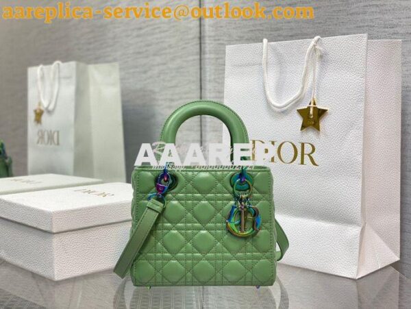 Replica Dior Small Lady Dior Bright Green Cannage Lambskin Bag with Ir