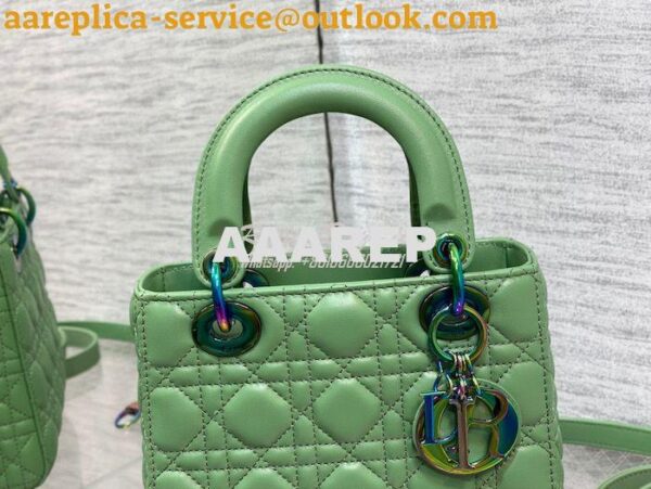 Replica Dior Small Lady Dior Bright Green Cannage Lambskin Bag with Ir 4