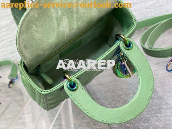 Replica Dior Small Lady Dior Bright Green Cannage Lambskin Bag with Ir 9