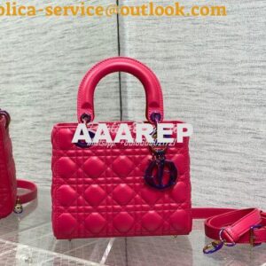 Replica Dior Small Lady Dior Bright Pink Cannage Lambskin Bag with Iri