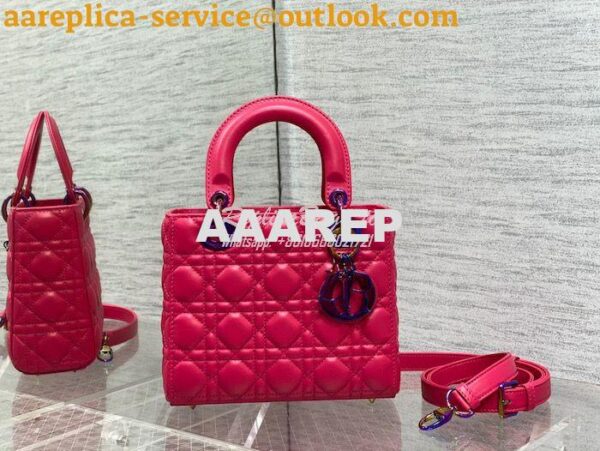 Replica Dior Small Lady Dior Bright Pink Cannage Lambskin Bag with Iri