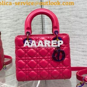 Replica Dior Small Lady Dior Bright Pink Cannage Lambskin Bag with Iri 2