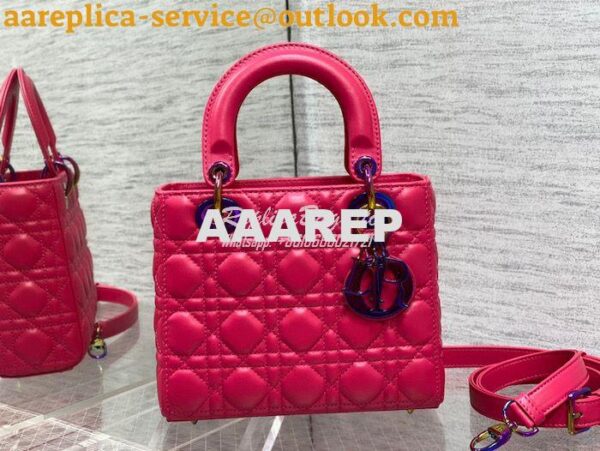 Replica Dior Small Lady Dior Bright Pink Cannage Lambskin Bag with Iri 2