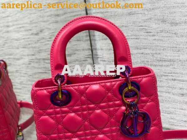 Replica Dior Small Lady Dior Bright Pink Cannage Lambskin Bag with Iri 3