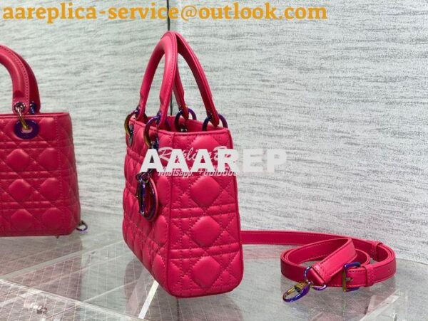 Replica Dior Small Lady Dior Bright Pink Cannage Lambskin Bag with Iri 6