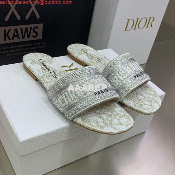 Replica Dior Women's Shoes Diamond Embroidered Dway Slide KCQ209TJE Gray 4