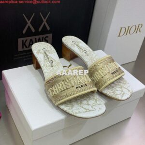 Replica Dior Women's Shoes Dway Heeled Slide Metallic Thread Strass KCQ244CHS Gold