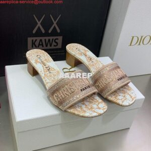 Replica Dior Women's Shoes Dway Heeled Slide Metallic Thread Strass KCQ244CHS naked powder 2