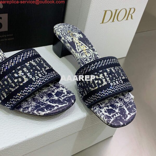 Replica Dior Women's Shoes Dway Heeled Slide Metallic Thread Strass KCQ244CHS Navy blue 5