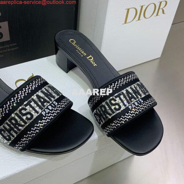 Replica Dior Women's Shoes Dway Heeled Slide Metallic Thread Strass KCQ244LCS Black 3