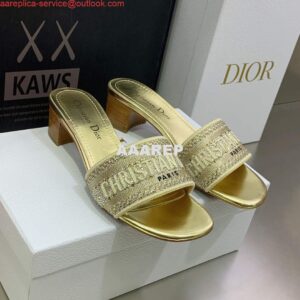 Replica Dior Women's Shoes Dway Heeled Slide Metallic Thread Strass KCQ244LCS Gold 2