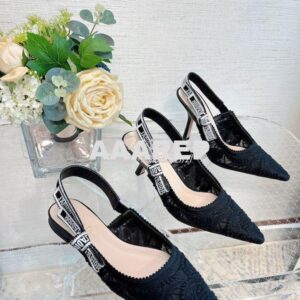 Replica Dior J'adior Slingback Pump Black Macramé Embroidered Cotton K 2