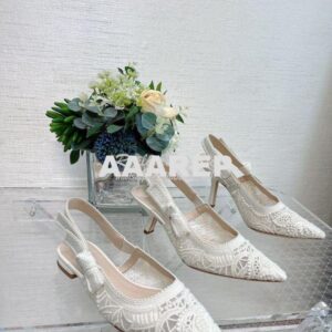 Replica Dior J'adior Slingback Pump White Macramé Embroidered Cotton K 2