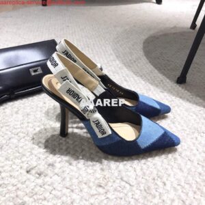 Replica Dior KCP867 J'ADIOR Slingback Pump Blue Metallic Fabric 2