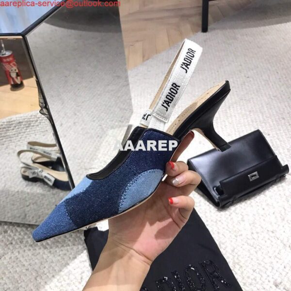 Replica Dior KCP867 J'ADIOR Slingback Pump Blue Metallic Fabric 6