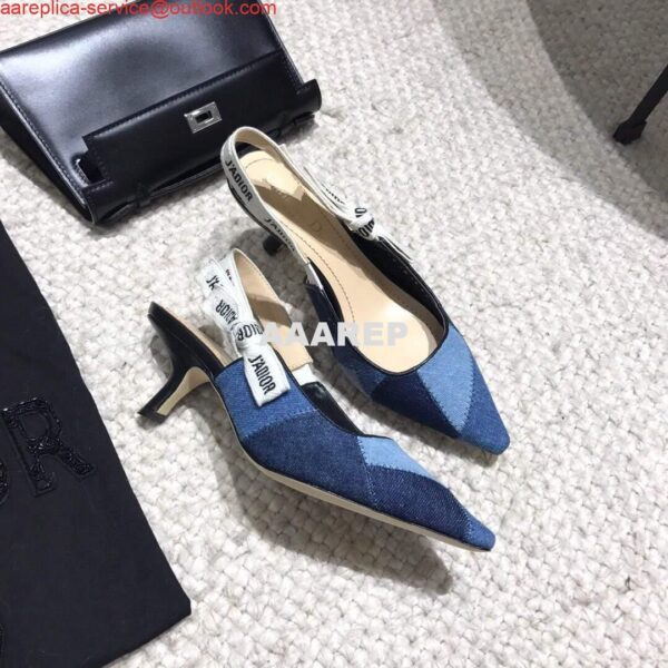 Replica Dior KCP867 J'ADIOR Slingback Pump Blue Metallic Fabric 10