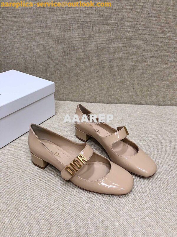 Replica Dior Mary Jane Ballet Pump Patent Calfskin KCB651 Beige 4