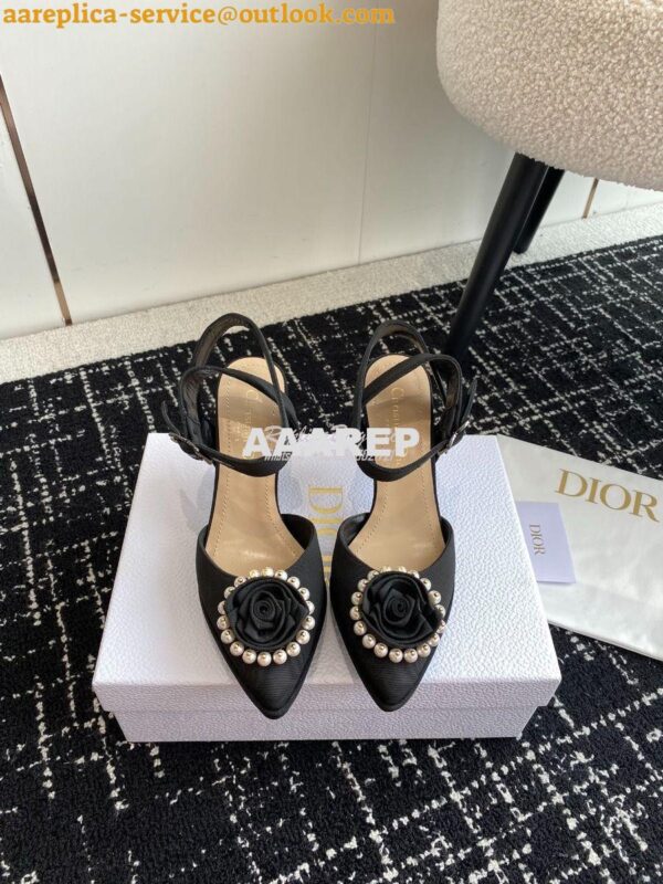 Replica Dior Rose Pump Black Grosgrain and White Resin Pearls Heel 7.5 3