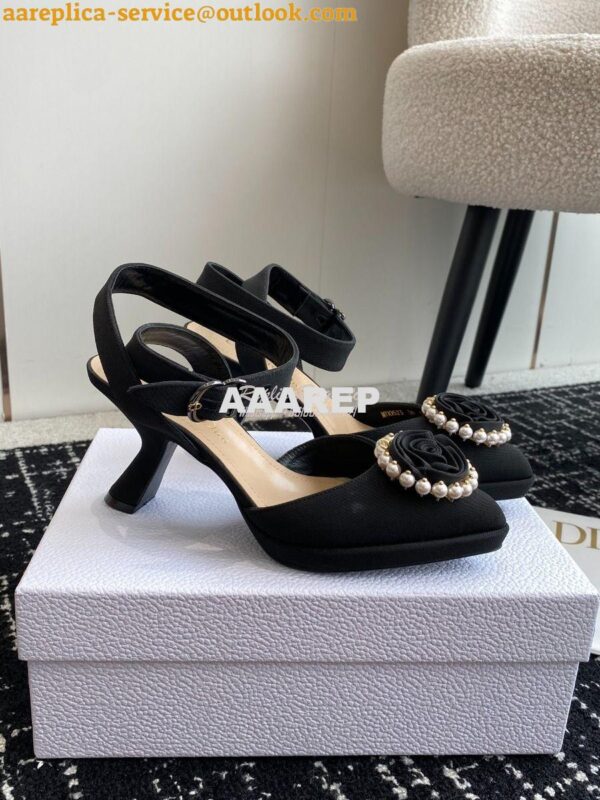 Replica Dior Rose Pump Black Grosgrain and White Resin Pearls Heel 7.5 4